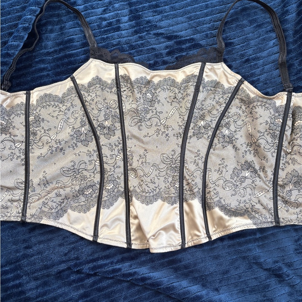 Chantelle Black and Cream Lace Bustier Top